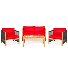 Load image into Gallery viewer, Gymax 4PCS Acacia Wood Outdoor Patio Furniture Conversation Set W/ Red Cushions
