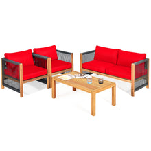 Load image into Gallery viewer, Gymax 4PCS Acacia Wood Outdoor Patio Furniture Conversation Set W/ Red Cushions
