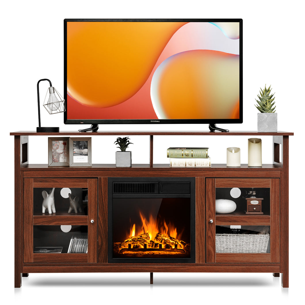 Gymax 58'' Fireplace TV Stand W/18'' 1500W Electric Fireplace up to 65'' Walnut