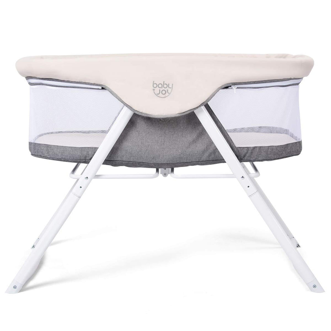 Gymax Portable Baby Bedside Bassinet Travel Rocking Crib w/ Carrying Bag Grey/Beige