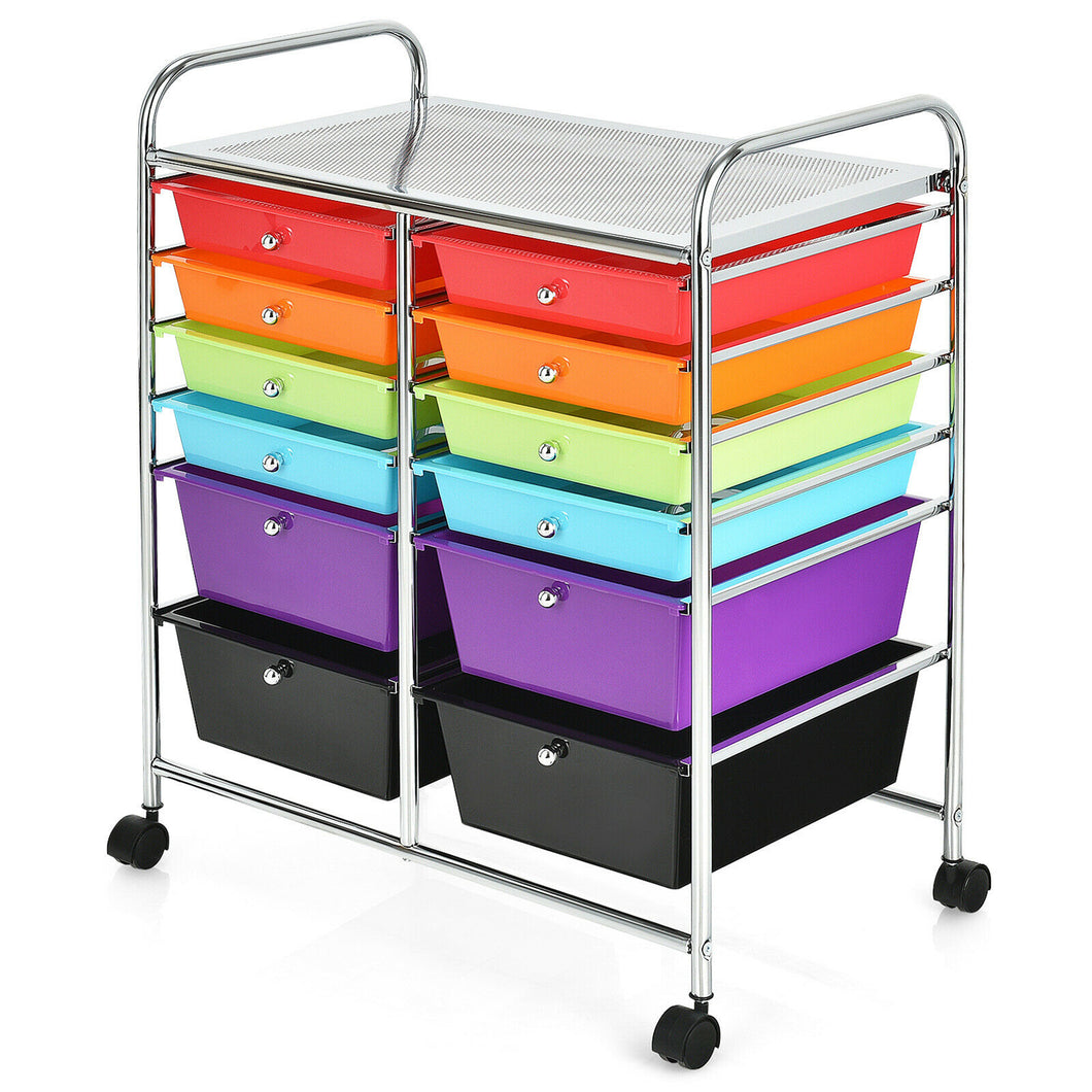 Gymax Office Rolling Cart 12 Storage Drawer Studio Organizer Bins Scrapbook Paper Multicolor