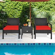 Load image into Gallery viewer, Gymax 3PCS Rattan Patio Conversation Furniture Set w/ Storage Table Red Cushion
