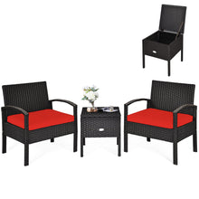 Load image into Gallery viewer, Gymax 3PCS Rattan Patio Conversation Furniture Set w/ Storage Table Red Cushion
