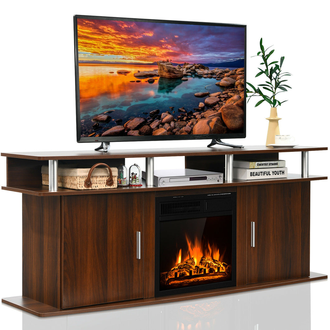 Gymax 63'' Fireplace TV Stand W/18'' 1500W Electric Fireplace up to 70'' Walnut