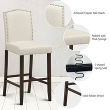 Load image into Gallery viewer, Gymax Set of 2 Nailhead Bar Stools 29&#39;&#39; Bar Height with Rubber Wood Legs Beige
