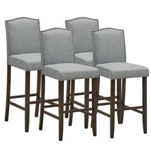 Load image into Gallery viewer, Gymax Set of 4 Nailhead Bar Stools 29'' Bar Height with Rubber Wood Legs Grey
