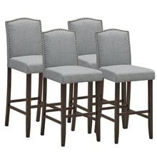 Load image into Gallery viewer, Gymax Set of 4 Nailhead Bar Stools 29&#39;&#39; Bar Height with Rubber Wood Legs Grey
