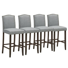 Load image into Gallery viewer, Gymax Set of 4 Nailhead Bar Stools 29&#39;&#39; Bar Height with Rubber Wood Legs Grey
