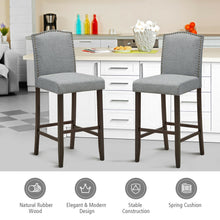 Load image into Gallery viewer, Gymax Set of 4 Nailhead Bar Stools 29'' Bar Height with Rubber Wood Legs Grey

