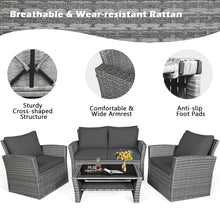 Load image into Gallery viewer, Gymax 4PCS Patio Rattan Conversation Set Outdoor Furniture Set w/ Grey Cushions
