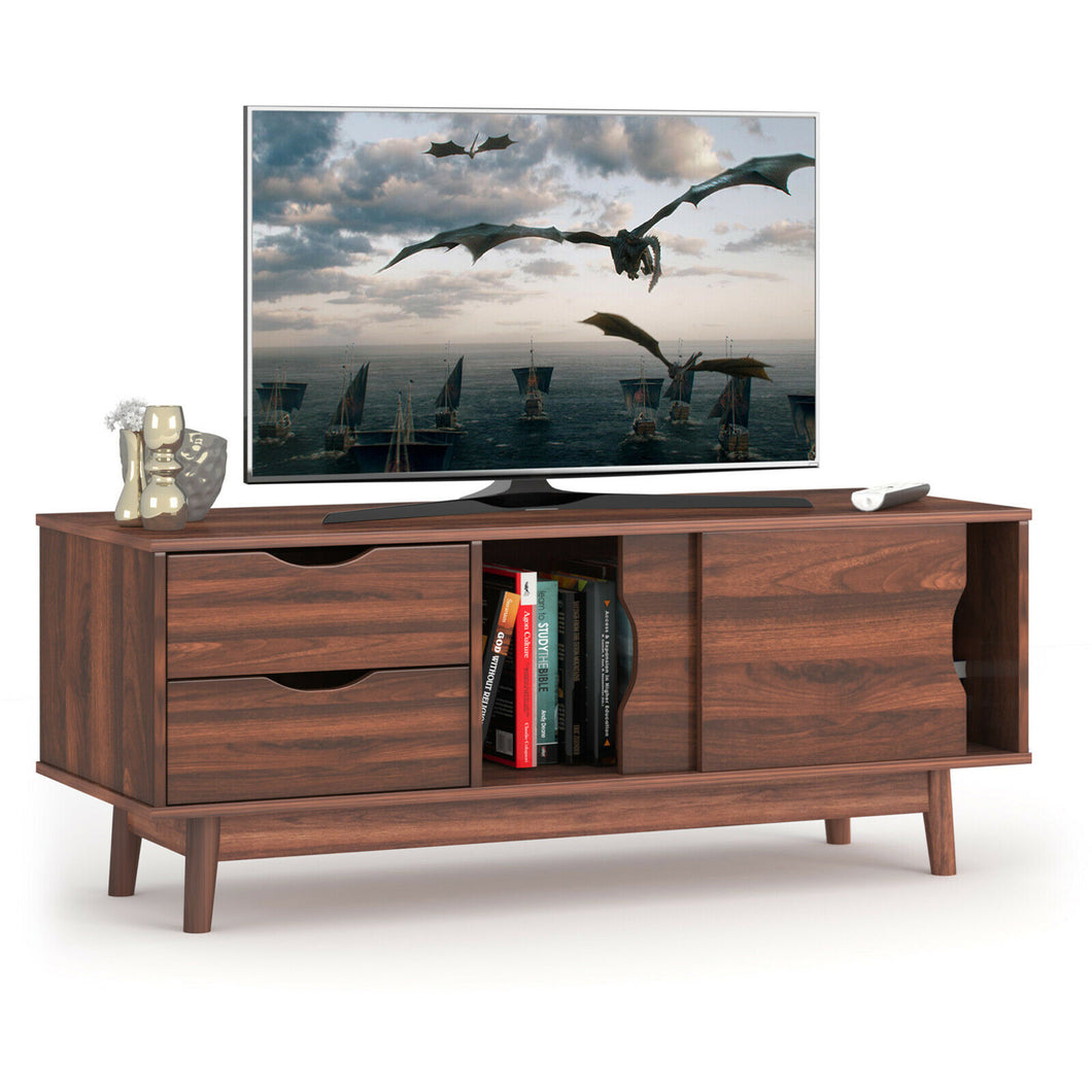 Gymax TV Stand for TV up to 60'' Media Console Table Storage with Doors Walnut/Oak