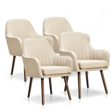 Load image into Gallery viewer, Gymax Set of 4 Accent Chairs Fabric Upholstered Armchairs w/Wooden Legs Beige
