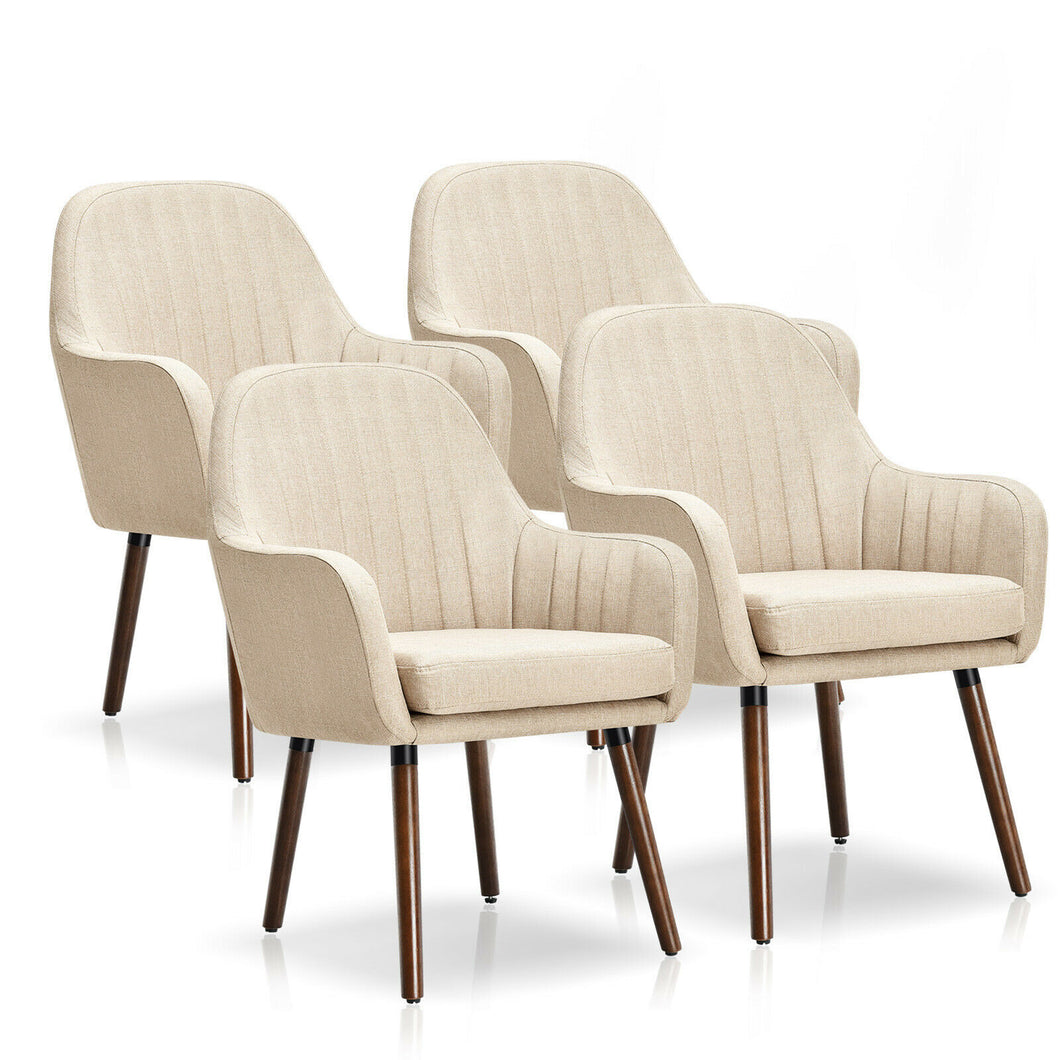 Gymax Set of 4 Accent Chairs Fabric Upholstered Armchairs w/Wooden Legs Beige