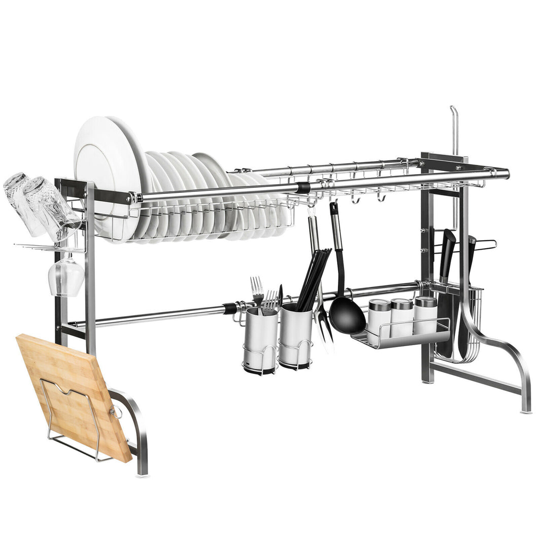 Gymax Over Sink Dish Drying Rack Adjustable Dish Drainer Stainless Steel Shelf