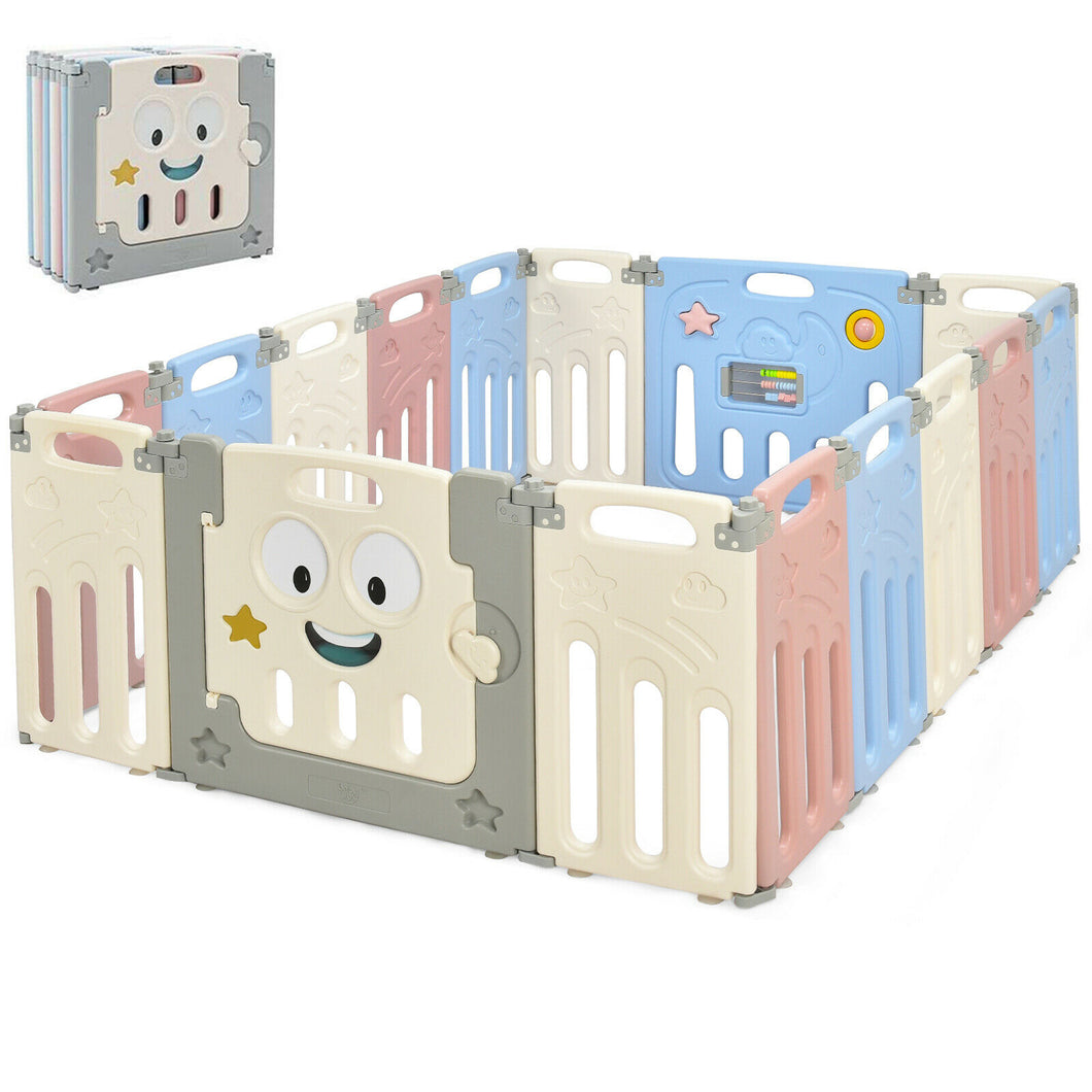 Gymax 16-Panel Foldable Baby Playpen Activity Center w/ Lock Door & Rubber Mat