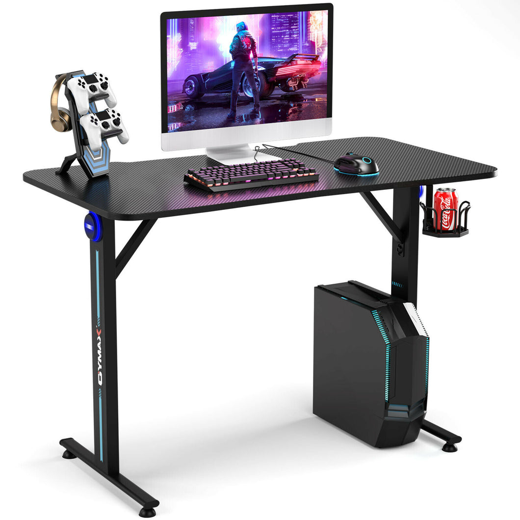 Gymax Gaming Desk Home Office PC Computer Desk w/LED Lignt&Gaming Handle Rack