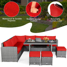 Load image into Gallery viewer, Gymax 7PCS Rattan Patio Sectional Sofa Set Conversation Set w/ Red Cushions
