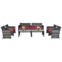 Load image into Gallery viewer, Gymax 8PCS Patio Outdoor Rattan Conversation Furniture Set w/ Red Cushion
