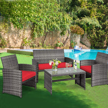 Load image into Gallery viewer, Gymax 8PCS Patio Outdoor Rattan Conversation Furniture Set w/ Red Cushion
