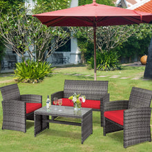Load image into Gallery viewer, Gymax 8PCS Patio Outdoor Rattan Conversation Furniture Set w/ Red Cushion
