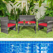 Load image into Gallery viewer, Gymax 8PCS Patio Outdoor Rattan Conversation Furniture Set w/ Red Cushion
