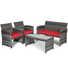 Load image into Gallery viewer, Gymax 8PCS Patio Outdoor Rattan Conversation Furniture Set w/ Red Cushion
