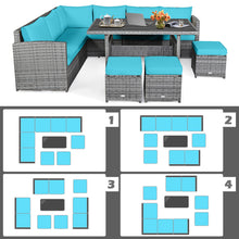 Load image into Gallery viewer, Gymax 7PCS Rattan Patio Sectional Sofa Set Conversation Set w/ Turquoise Cushions
