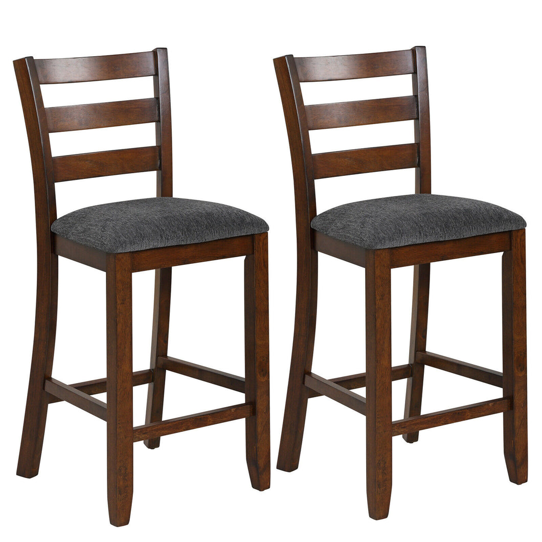 Gymax Set of 2 Barstools Counter Height Chairs w/Fabric Seat & Rubber Wood Legs