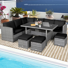 Load image into Gallery viewer, Gymax 7PCS Rattan Patio Sectional Sofa Set Conversation Set w/ Black Cushions
