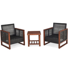 Load image into Gallery viewer, Gymax 3PCS Rattan Wicker Patio Conversation Set Outdoor Furniture Set w/ Red Cushion
