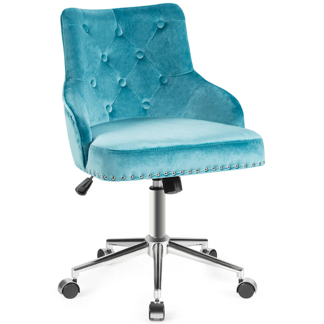 Gymax Velvet Office Chair Upholstered Swivel Computer Task Chair Turquoise