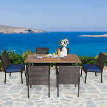 Load image into Gallery viewer, Gymax 7PCS Patio Dining Furniture Set Yard w/ Wooden Tabletop Navy Cushions
