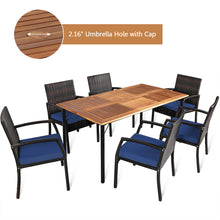 Load image into Gallery viewer, Gymax 7PCS Patio Dining Furniture Set Yard w/ Wooden Tabletop Navy Cushions
