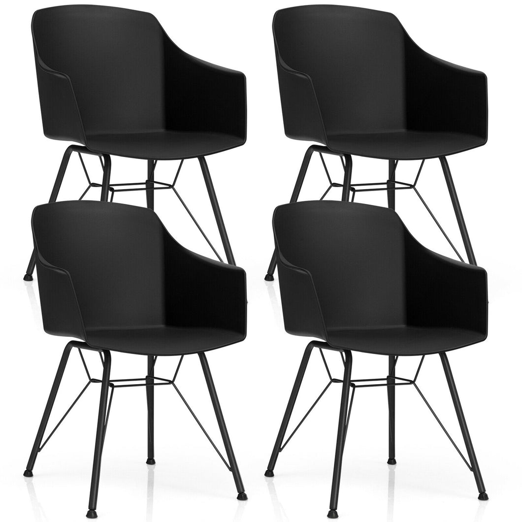 Gymax 4PCS Modern Dining Chair Plastic Arm Chair Home Office w/ Metal Legs Black