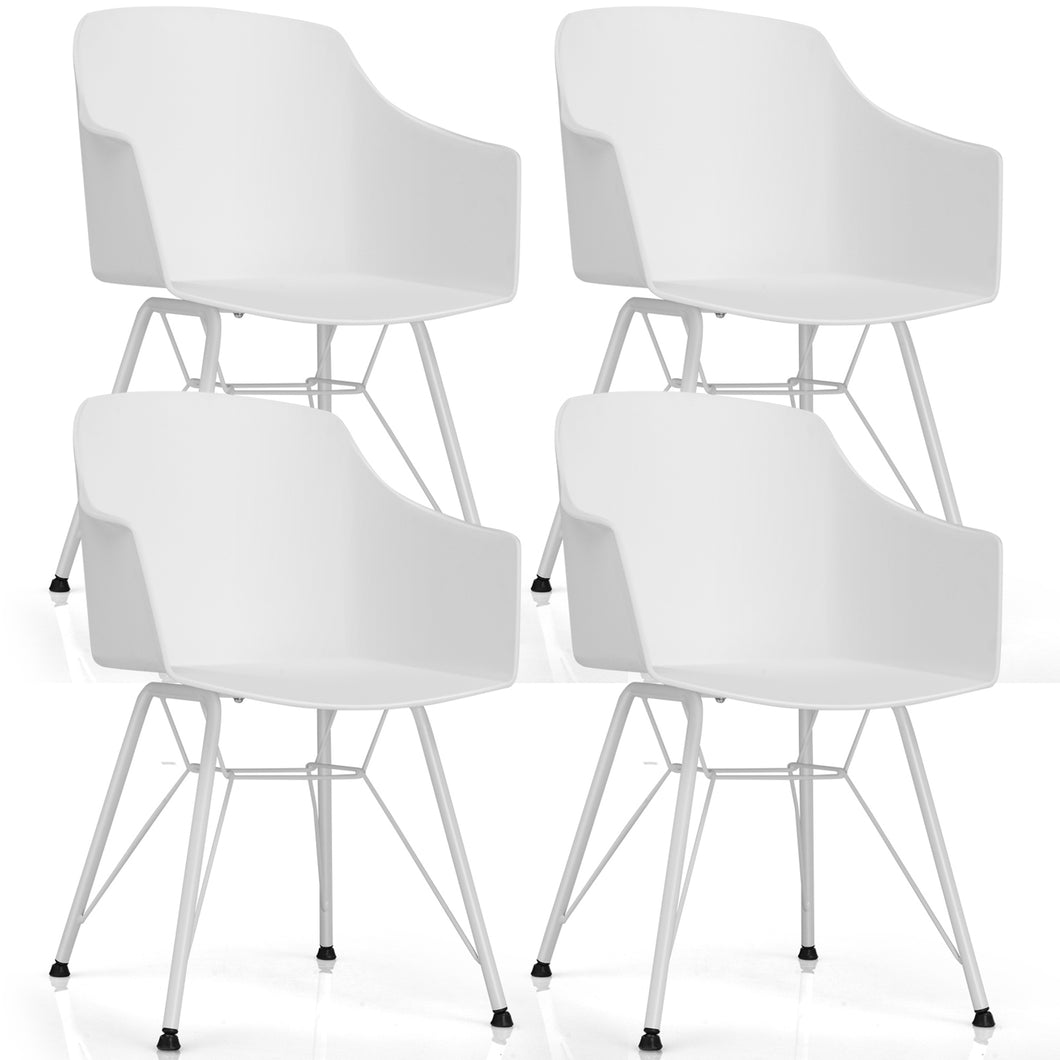 Gymax 4PCS Modern Dining Chair Plastic Arm Chair Home Office w/ Metal Legs White