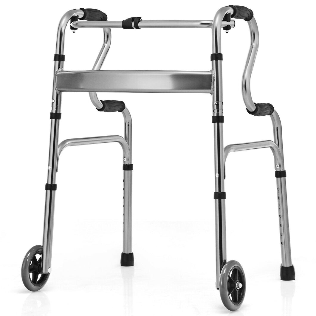 Gymax Heavy-Duty Folding 3 in 1 Stand-Assist Walker Aluminum Alloy W/ Wheel