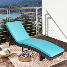 Load image into Gallery viewer, Gymax Foldable Patio Rattan Chaise Lounge Chair w/5 Back Positions Turquoise Cushion
