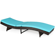 Load image into Gallery viewer, Gymax Foldable Patio Rattan Chaise Lounge Chair w/5 Back Positions Turquoise Cushion
