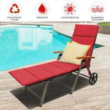 Load image into Gallery viewer, Gymax Folding Patio Rattan Lounge Chair Cushioned Aluminum Adjust Wheel Red
