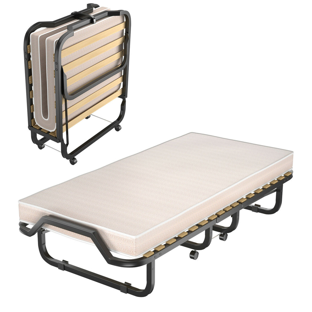 Gymax Folding Rollaway Bed Extra Guest W/ Memory Foam Mattress