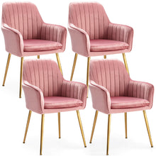 Load image into Gallery viewer, Gymax 4PCS Accent Leisure Chair Velvet Armchair Dining Chair Home Office Pink
