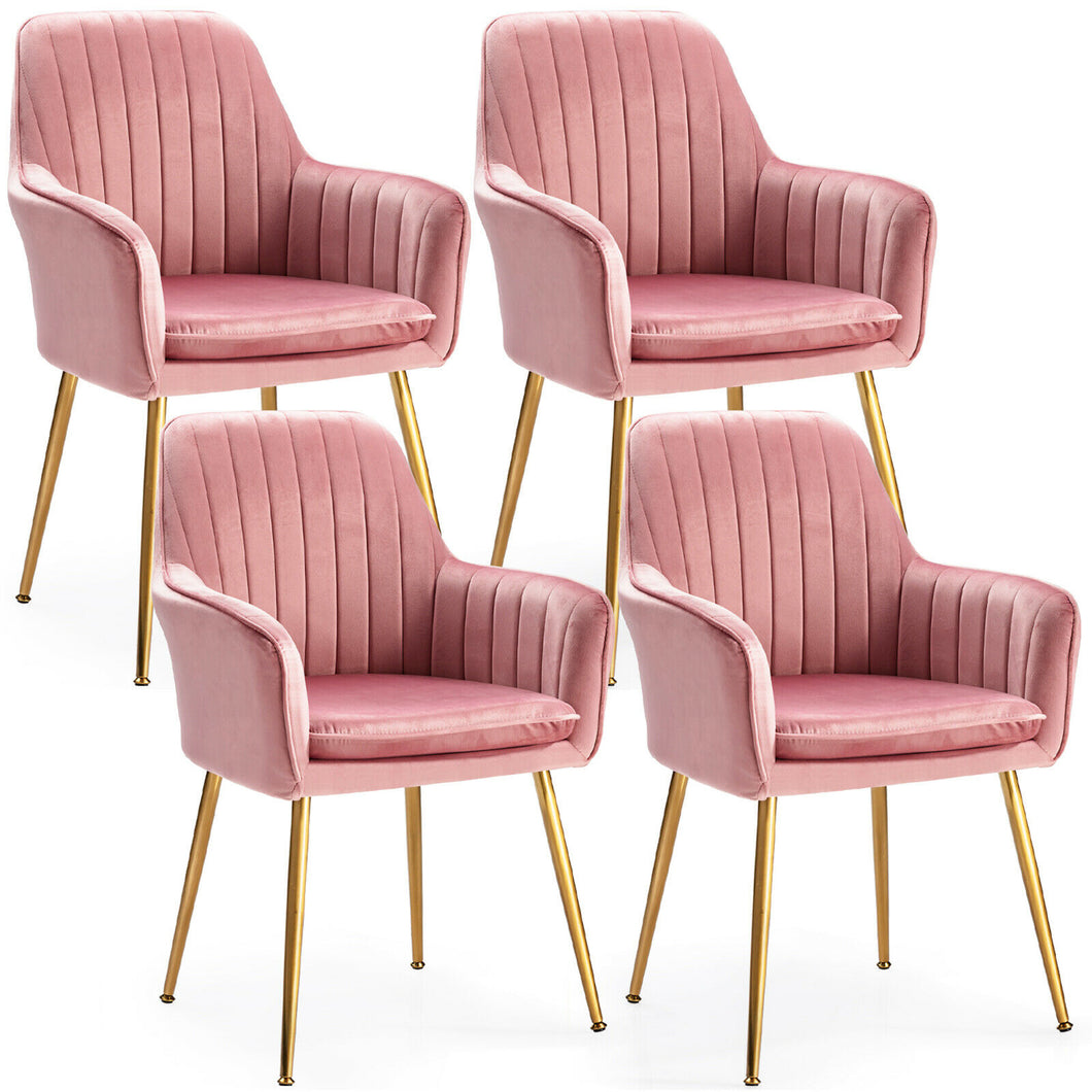 Gymax 4PCS Accent Leisure Chair Velvet Armchair Dining Chair Home Office Pink