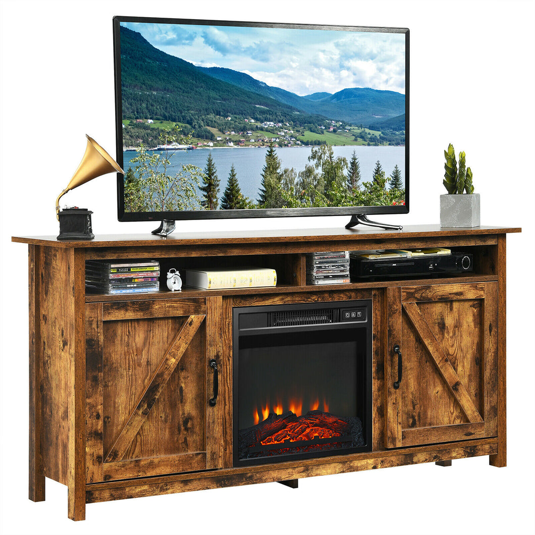 Gymax 60'' Industrial Fireplace TV Stand W/ 18'' 1400W Electric Fireplace
