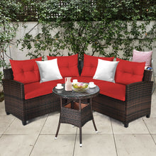 Load image into Gallery viewer, Gymax 4PCS Patio Furniture Set Outdoor Rattan Sectional Sofa Set w/ Red Cushions

