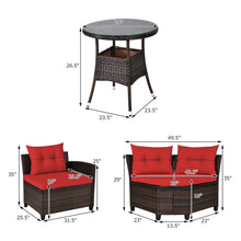 Load image into Gallery viewer, Gymax 4PCS Patio Furniture Set Outdoor Rattan Sectional Sofa Set w/ Red Cushions
