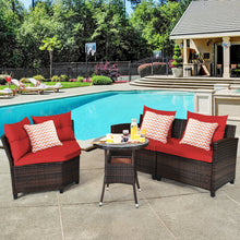 Load image into Gallery viewer, Gymax 4PCS Patio Furniture Set Outdoor Rattan Sectional Sofa Set w/ Red Cushions
