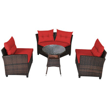 Load image into Gallery viewer, Gymax 4PCS Patio Furniture Set Outdoor Rattan Sectional Sofa Set w/ Red Cushions
