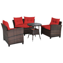 Load image into Gallery viewer, Gymax 4PCS Patio Furniture Set Outdoor Rattan Sectional Sofa Set w/ Red Cushions
