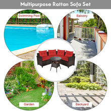 Load image into Gallery viewer, Gymax 4PCS Patio Furniture Set Outdoor Rattan Sectional Sofa Set w/ Red Cushions
