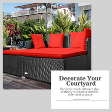 Load image into Gallery viewer, Gymax Rattan Patio Daybed Loveseat Sofa Yard Outdoor w/ Red Cushions Pillows
